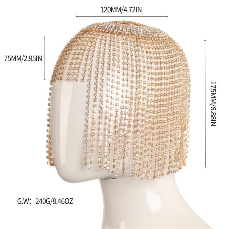 Glitzernde Strass-Kopfkette Hut für Nachtclub Maskerade-Party Haarkette Karneval Kopfschmuck Formeller Haarschmuck