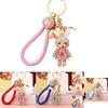Cute Creative Metal Rabbit Keychain With Rhinestone Flower Dress For Women Gifts