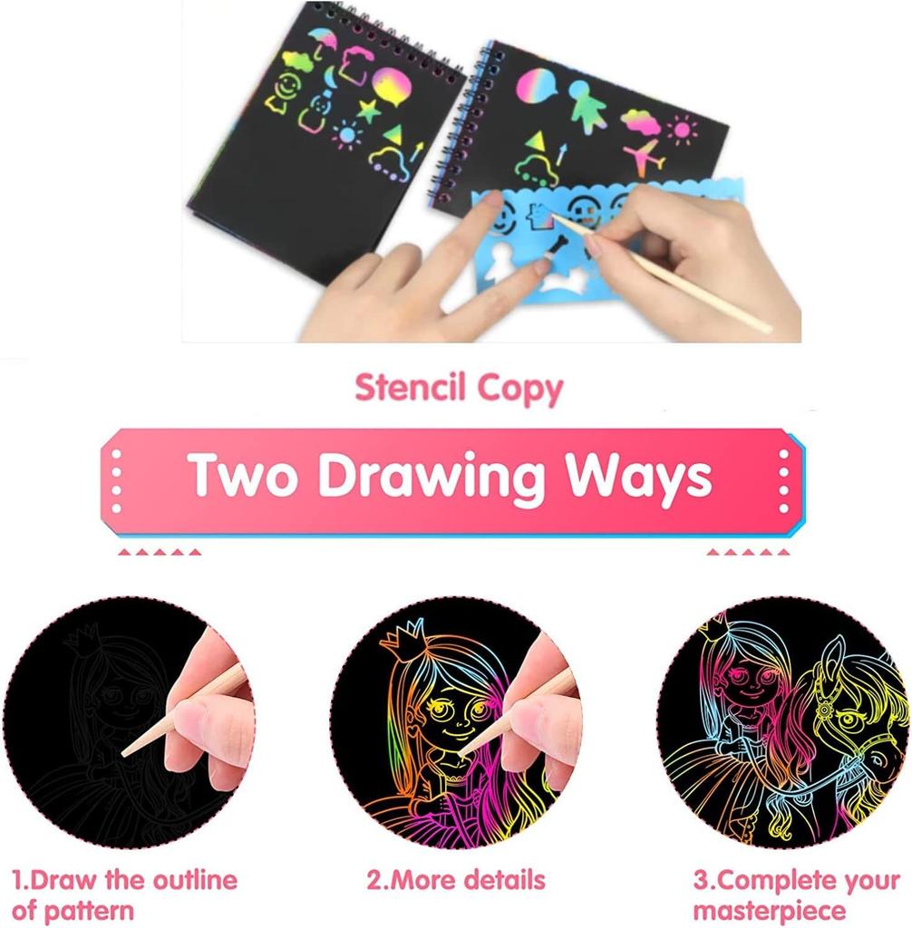 Montessori Scratch Painting Note Scratch Art Paper DIY Children Magic Rainbow Scraping Drawing Art Paper Notepad Stationery Toys