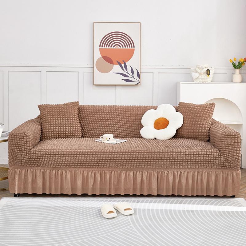 Premium Elegant Elastic Sofa Cover Light Luxury Stretchable Fabric Full Coverage with Seersucker Skirt Perfect for Living Room Decor