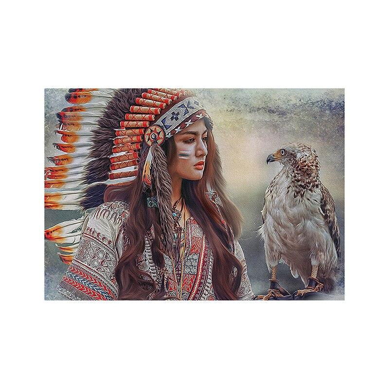 Ragazza con piuma Arte indiana Tema Pittura decorativa Decorazione domestica Tela Figura Dipinti murali per la decorazione del soggiorno