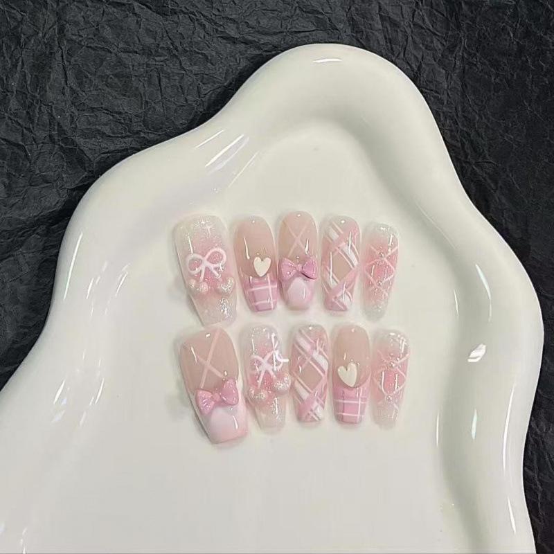 Semi-Handmade Wearable Pink Ballet Bow French Nails - Advanced Detachable 2026 Nail Art
