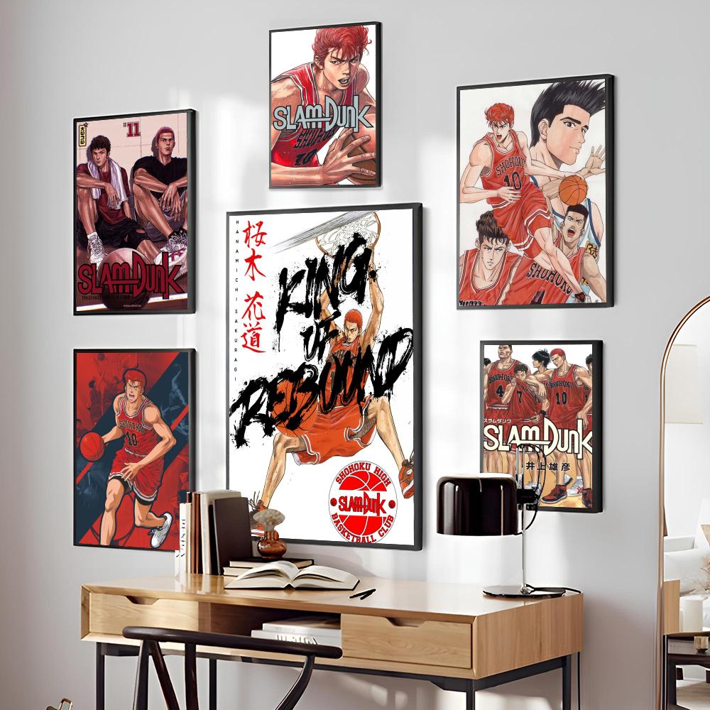 1PC Anime Slam Dunk Poster Film Vintage Japan Poster Self-adhesive Art Waterproof Paper Sticker Coffee House Bar Room Wall Decor