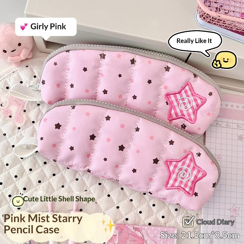 Kawaii Embroidery Star Pencil Holder Large Capacity Zipper Closure Portable Pencil Pouch for College Students School Supplies