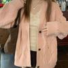 Pink Korean Style Loose Knit Cardigan Sweater Coat for Women - Autumn/Winter Solid Color