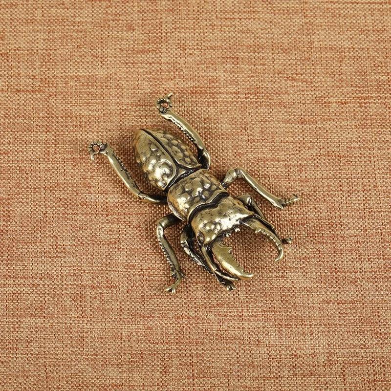 Käfer-Miniaturfiguren aus massivem Kupfer, Dekoration für Zuhause und Büro, Simulation Messing, Longhorn, Stier, Insektenornamente, lustige Geschenke