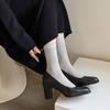 Krazing Pot Cow Skin Round Toe High Heels Summer Shoes Big Size 41 Women Modern Pumps