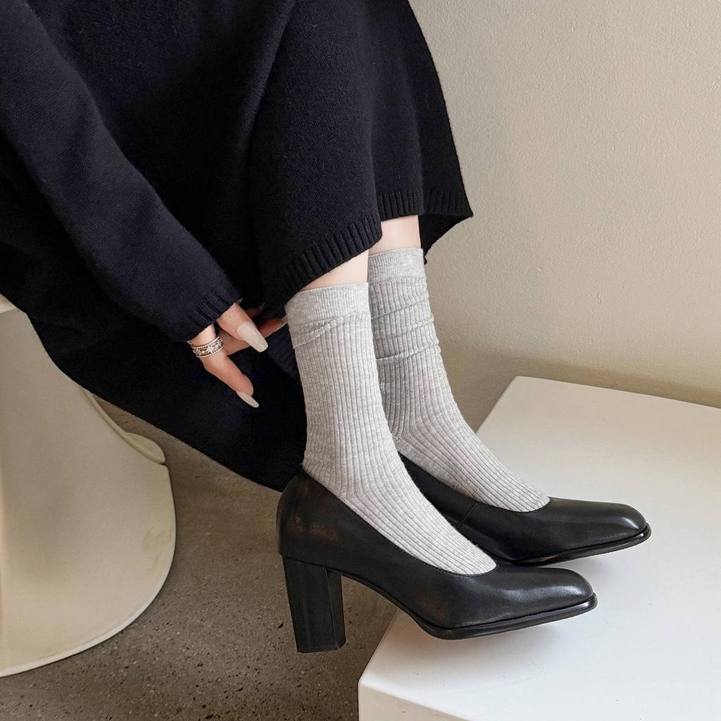 Krazing Pot Cow Skin Round Toe High Heels Summer Shoes Big Size 41 Women Modern Pumps