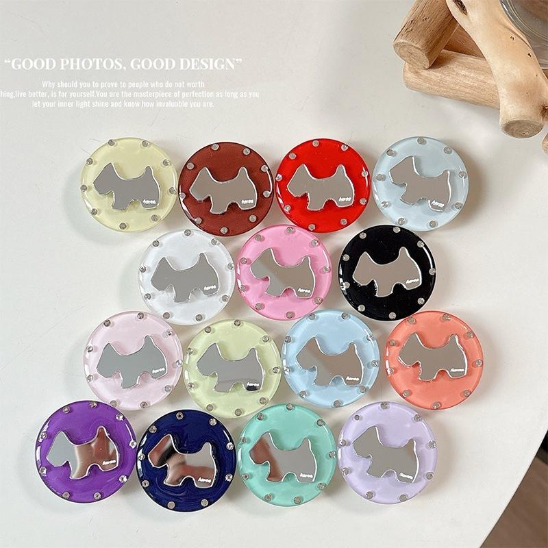 Creative Puppy Mirror Telescopic Desktop Watching Drama Mobile Phone Airbag Holder Paste Simple Rhinestone Solid Color Round Ring Ring