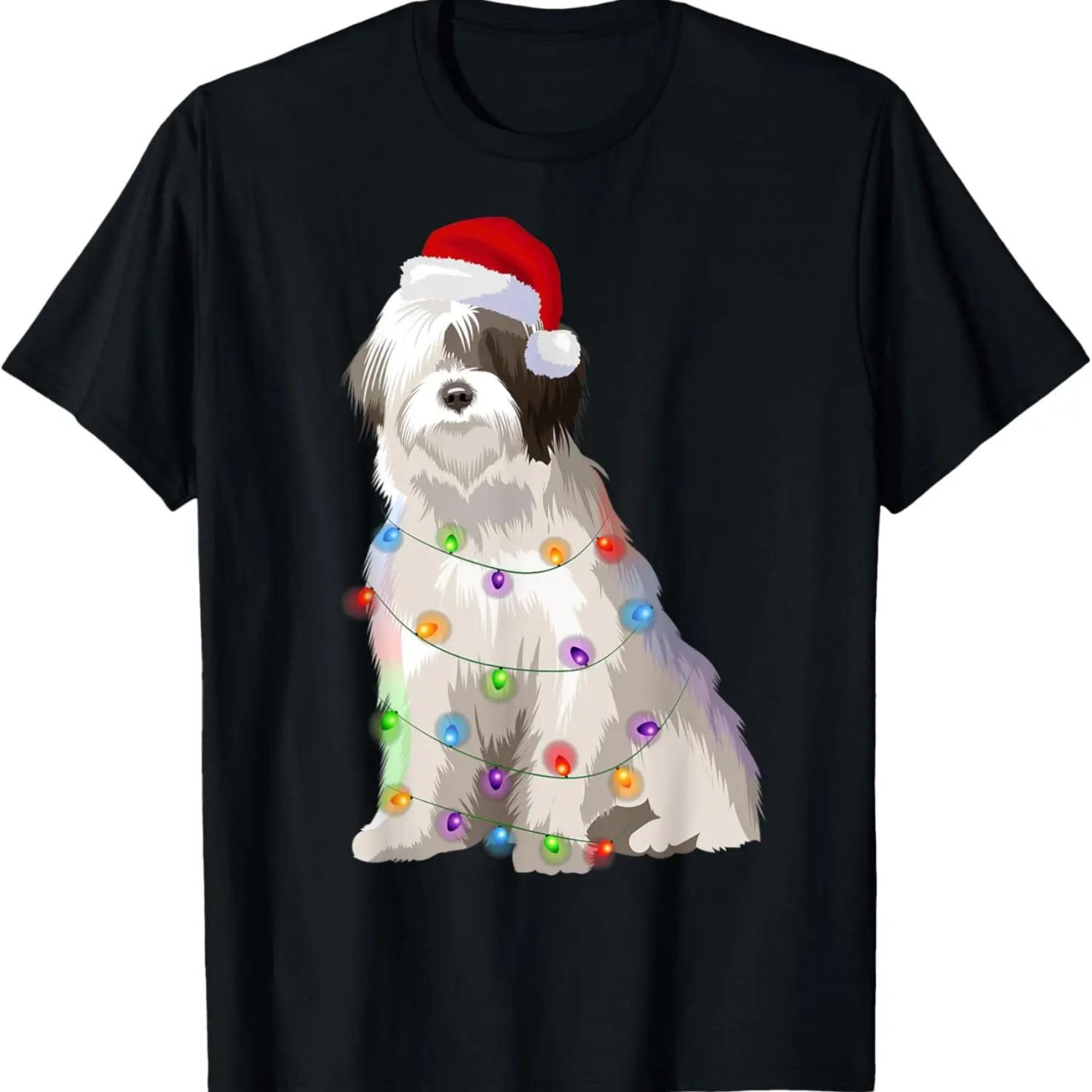 Old English Sheepdog Christmas Lights Xmas Dog Lover T-Shirt S