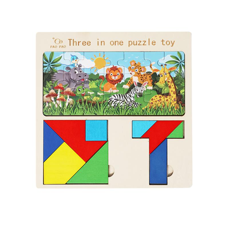 Детский пазл развивающие игрушки Тетрис деревянный танграм крупные детали три в одном раннее развитие строительный блок
