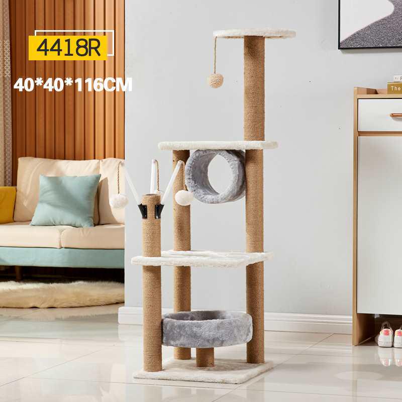 Multifunctional Rattan Cat Tree with Sisal Posts, Velvet Mats, Climbing Platform, Scratch Boards, and Cozy Nest for All Seasons