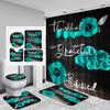 4-teiliges Duschvorhang-Set mit rutschfester Badematte, Toilettendeckelbezug, Kontur-Teppich & 12 Haken, Badezimmer