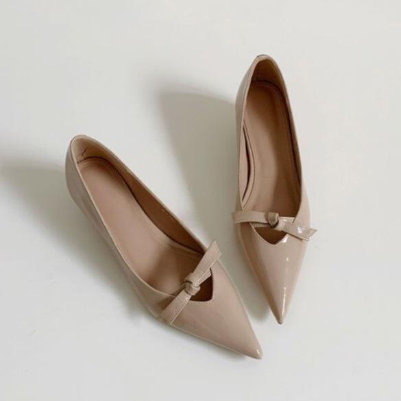 Pointed temperament bow heightening Mary Jane women's shoes shallow mouth 2025 spring and summer French high heels commuter shoes