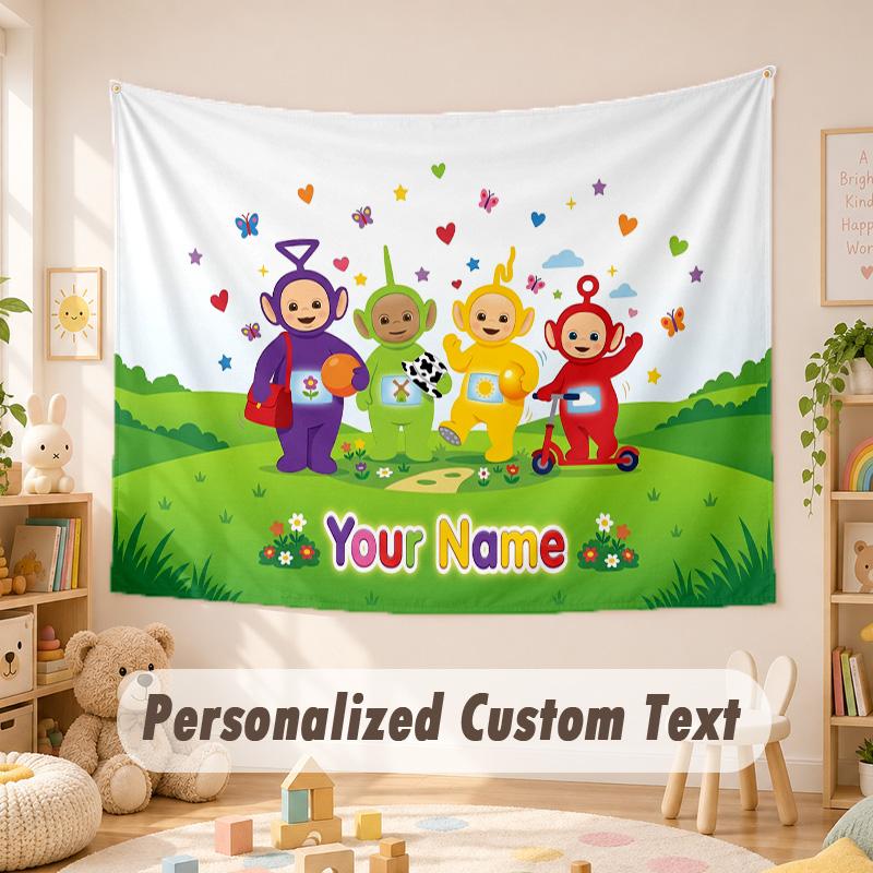 Custom Name Text Tapestry,Teletubbies Boho Wall Hanging, Decorative Backdrop Tapestry For Room