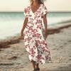 Fashion Women's Summer V-Neck Short Sleeve Floral Print Beach Dress