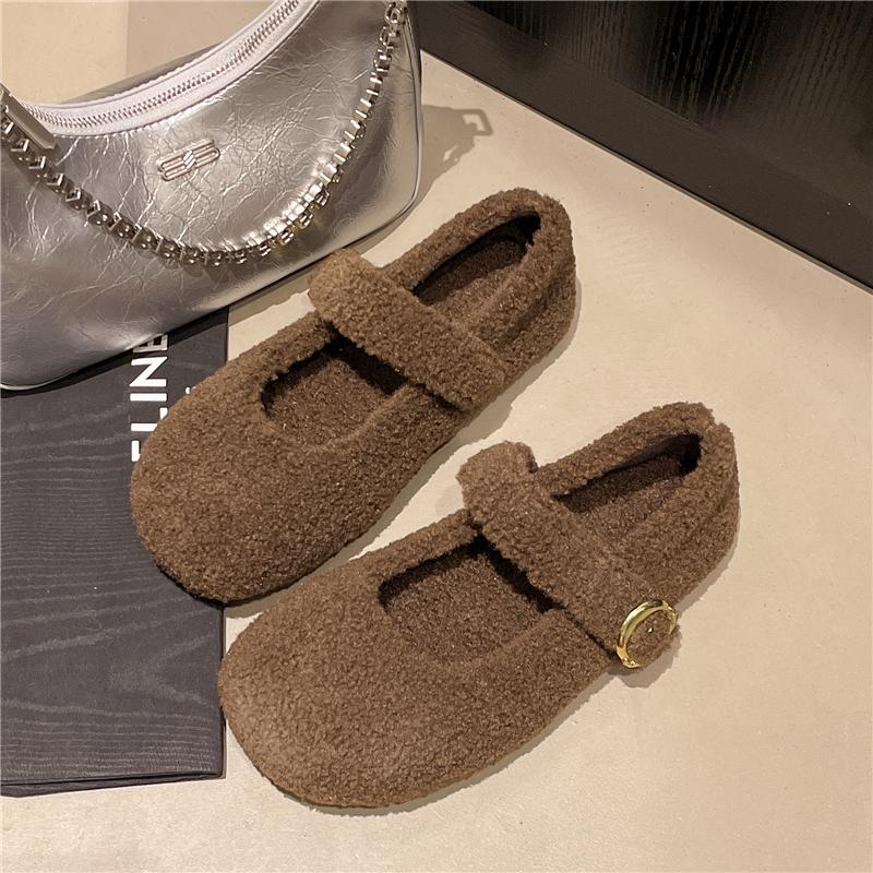 Fashion Aphixta Flat with Furry Shoes for Woman Soft Short Plush Buckle Women's Loafers Korean Style Ladies Shoe Luxury Brand Shoes