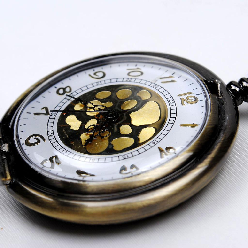 Large Gold Face Roman Numerals Bronze Pocket Watch 8046