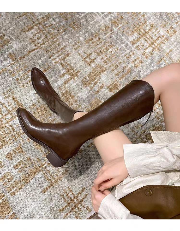 V-Mouth Pointed Toe Black Western Cowboy High Tube Knight Boots 2025