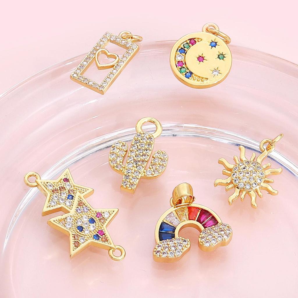 1Pcs Various Style Metal Zircon Pendants For Making DIY Bracelet Necklace Earring Key Chain