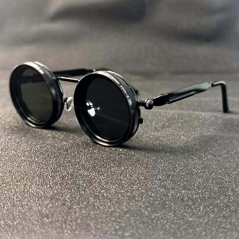 Męskie i Damskie Retro Punkowe Outdoorowe ND9 Regulowane Spolaryzowane Okrągłe Okulary Przeciwsłoneczne Gogle Wędkarskie Outdoorowy Przeciwsłoneczny Filtr UV400