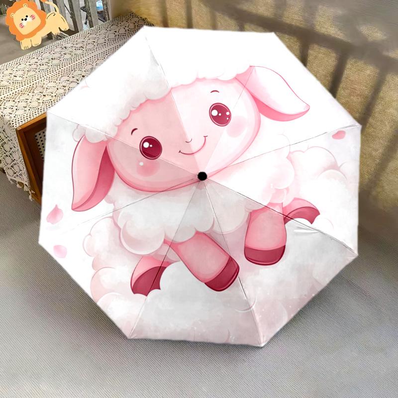 1 PC Automatic Folding Umbrella - Cute Pink Lamb Pattern, Portable & Foldable Design with 8 Ribs, Christmas Birthday Gifts