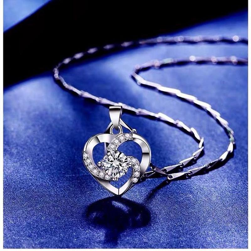 Pt950 White Gold Eternal Heart Pendant Necklace - Women's Fashion Clavicle Chain