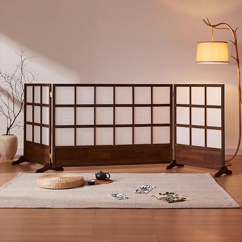 Retro Solid Wood Folding Screen Divider for Living Room and Bedroom