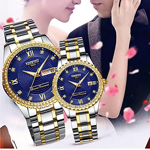 Popular couple's watches, matching sets for men and women, featuring diamonds, gold, and classic stainless steel, making them a perfect wedding gift.