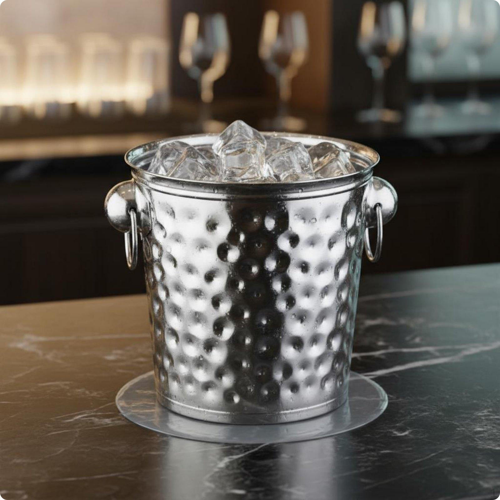 Hammered Stainless Steel Ice Bucket Luxury Appearance Metal Champagne Rust Resistant