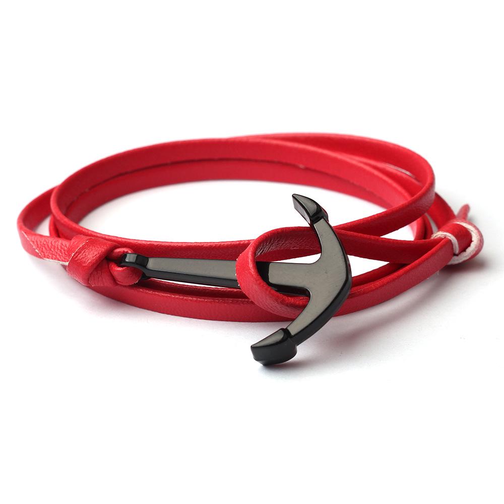 High-End Men's Leather Bracelet: Braided Rope with Alloy Fishhook Anchor