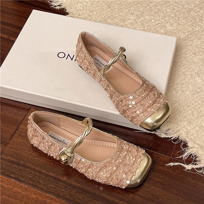 French sequined silver bag head half slippers women's 2025 spring and summer Xiaoxiangfeng Korean version temperament Mary Jane single shoes women's