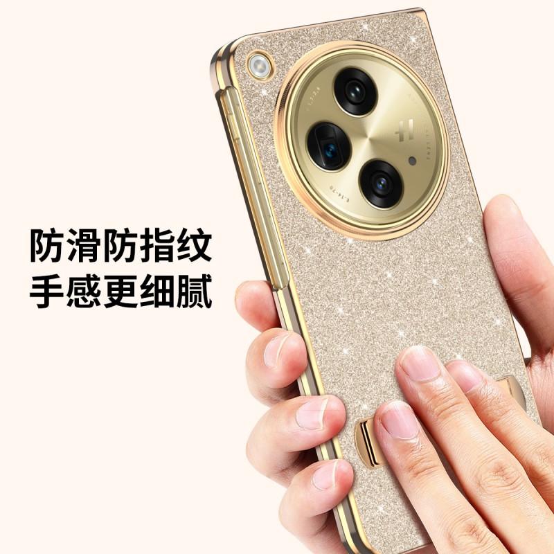 Custodia per Telefono Pieghevole OnePlus Open con Protezione Schermo Integrata Scintillante Galvanizzata Pelle Vegana Copertura Completa Antiurto
