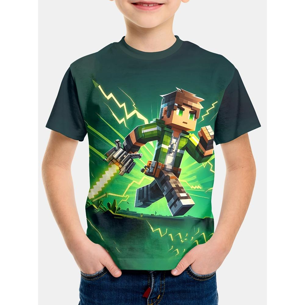 

Креативна футболка для хлопчиків з 3D-принтом з піксельним візерунком воїна, дитячий літній повсякденний одяг, зручний дитячий топ 140 чорний