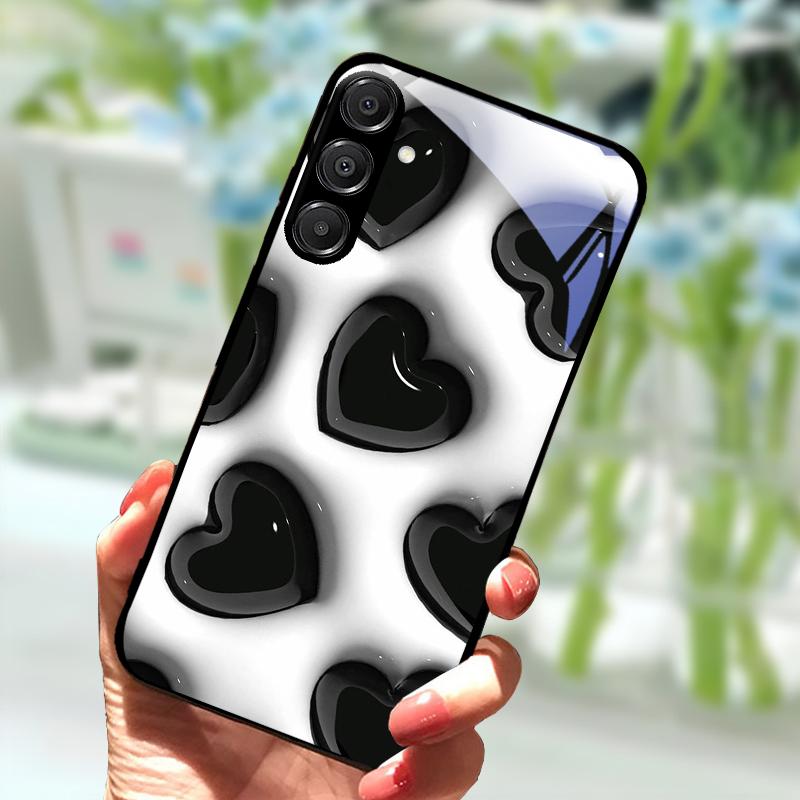 Voor Samsung A56 Glazen Hoesje A26 A36 Hard PC Gehard Glas Telefoonhoesje Voor Galaxy A15 A25 A35 A55 Cartoon Luxe Schokbestendige Hoesjes