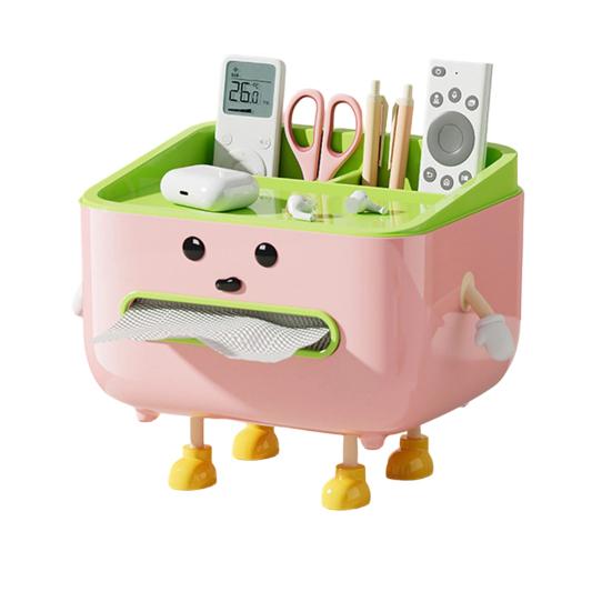 Söt servettlådsöverdrag Servettlådsställ med ben och telefonhållare Multifunktionell servettutdelare med fack för hemmakontoret