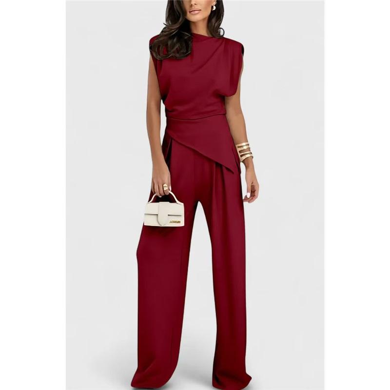 Summer European And American New Loose Casual Suit Solid Color Simple And Elegant Sleeveless Ladies Trousers Suit