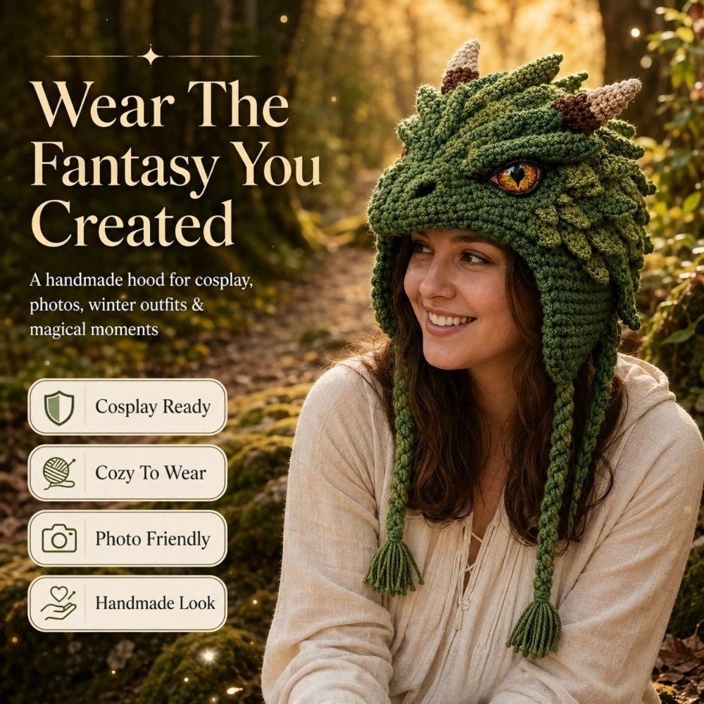 Adorable DIY Hand Crochet Hat Kit Warm Dragon Wolf Frog Hat for Adults Teens Seniors