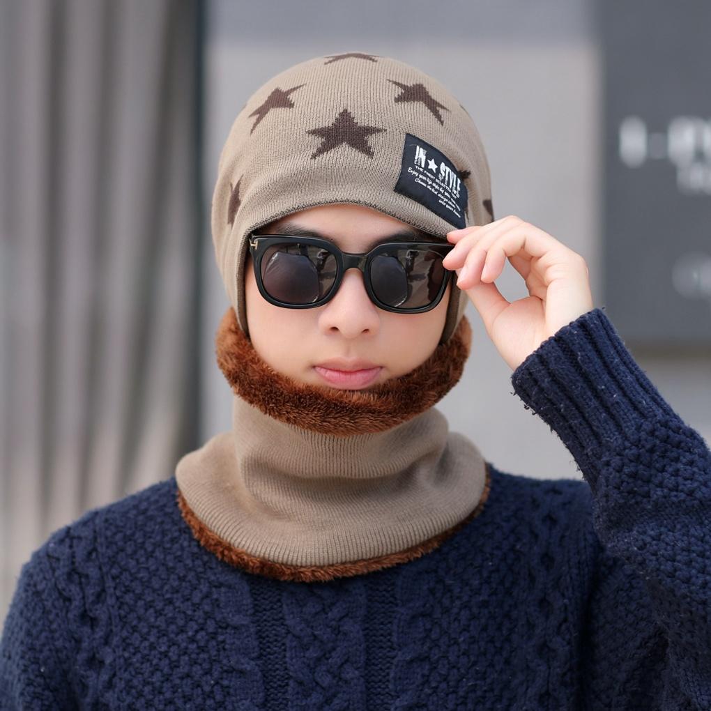 Winter Cold Weather Gear Neck Warmer, Mock Toshi Beanie Set, Beige for Men