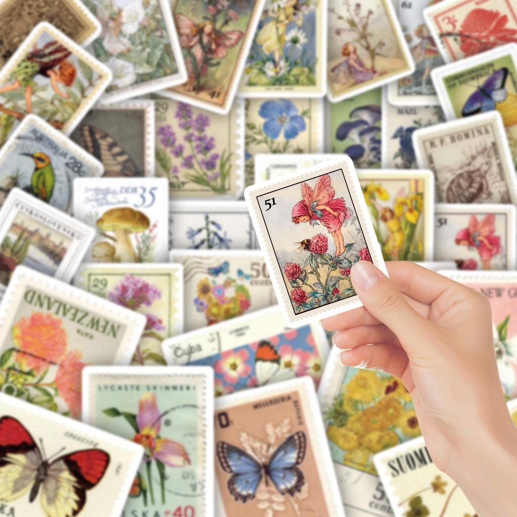 50 Stück Retro-Briefmarken Wasserdichte Aufkleber für DIY-Dekoration: Handyhüllen, Gepäck, Wasserflaschen, Notizbücher