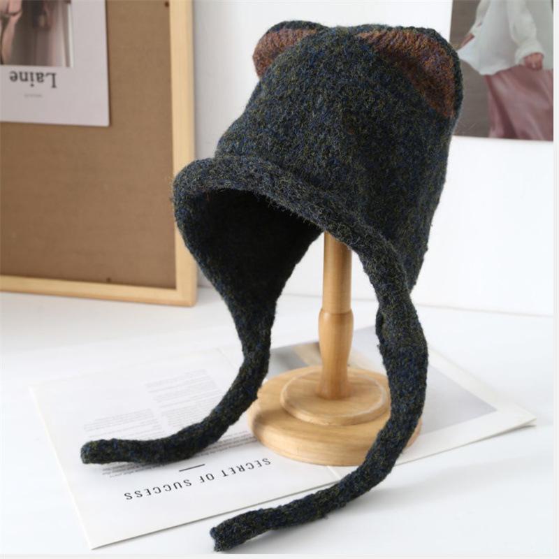 Korean ins wind cat ears knitted hat balaclava hat women's warm and cold ear protection wool hat