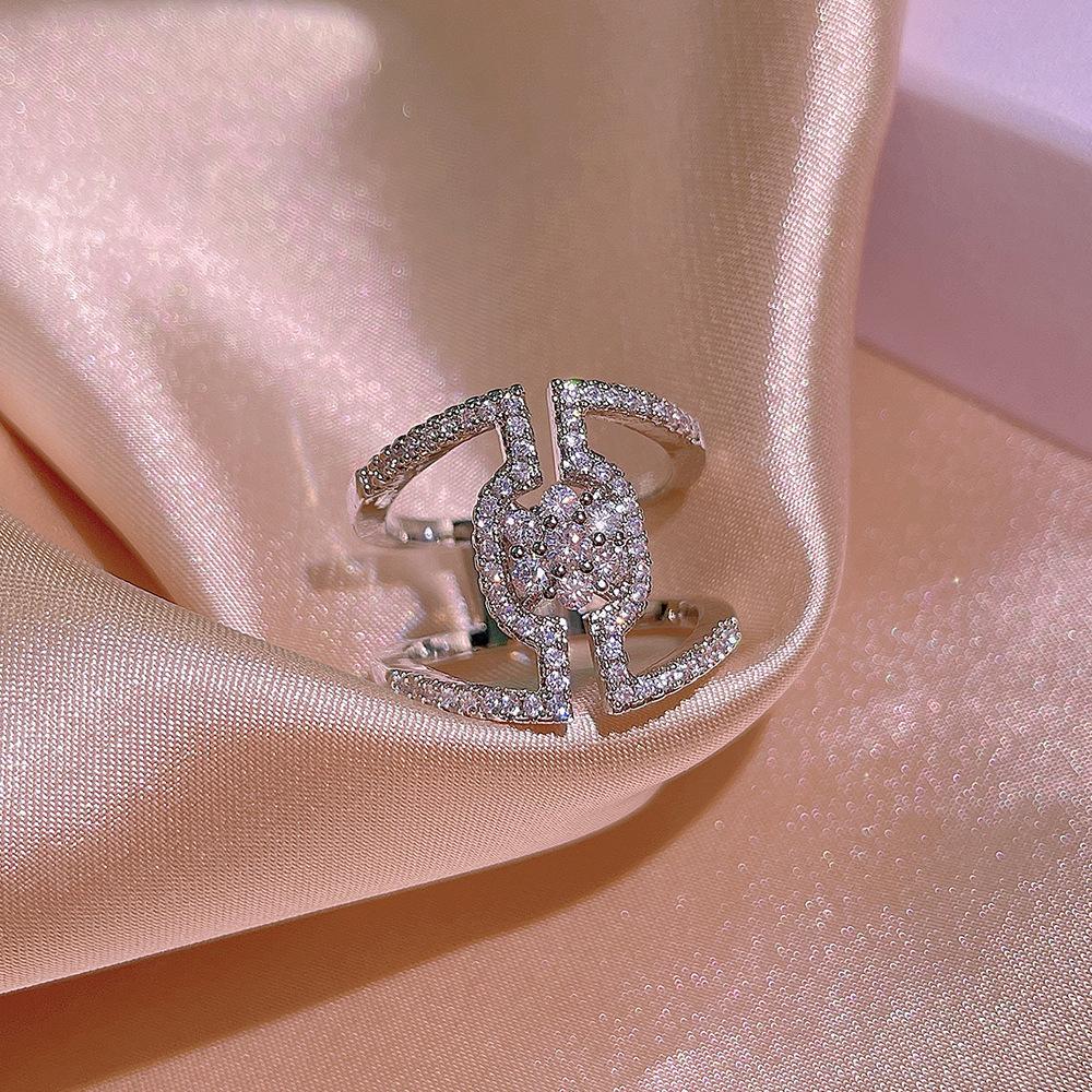 New Platinum Plated Ring for Women  European and American Creative Cross Zircon Engagement Ring