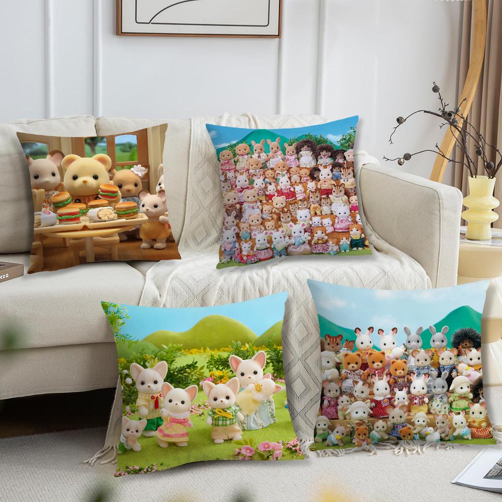 Cute Cartoon S-Sylvanian Family Cushion Cover Living Room Headboard Office Cushion Bedroom Cushion Sofa Nap Time Pillow Case