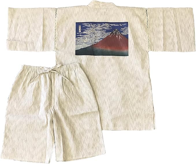 Product from Our Jinbei Japanese Pattern Red Fuji [Edoten] [Original Store!] Shijira-ori (beige/ecru) (XL, Ecru)