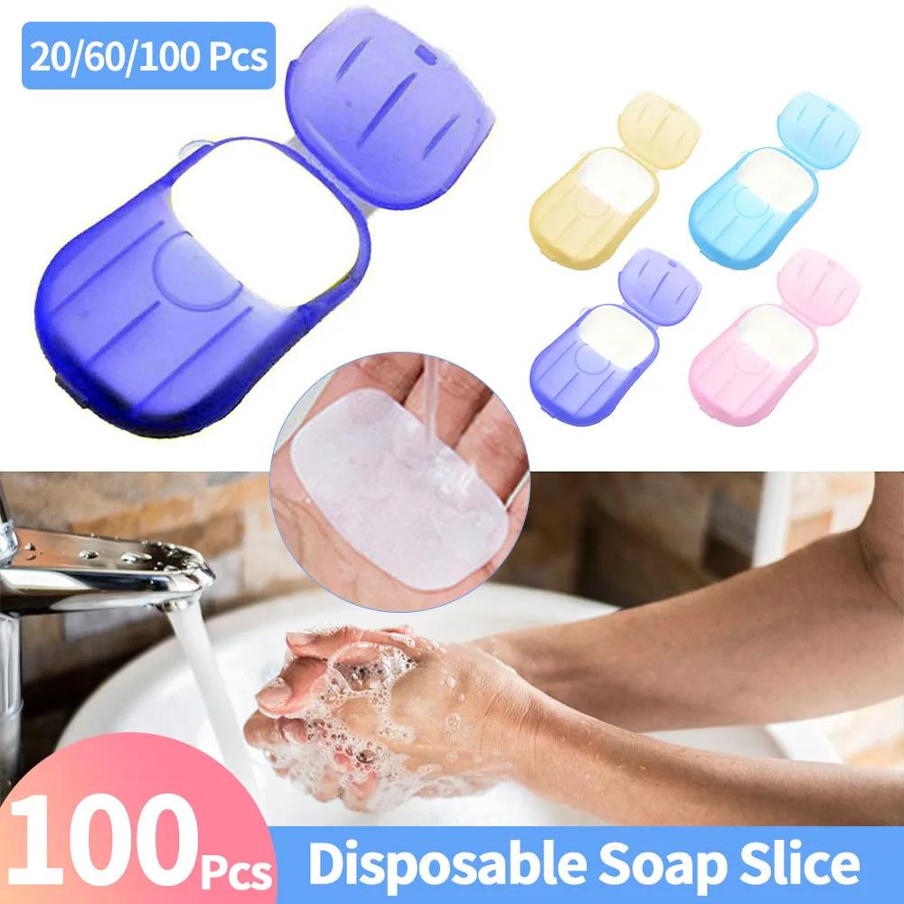 20/60/100Pcs Travel Soap Paper Disposable Boxe Mini Sheet Soap Washing Hand Kitchen Bathroom Supplies Outdoor Camping Paper Soap