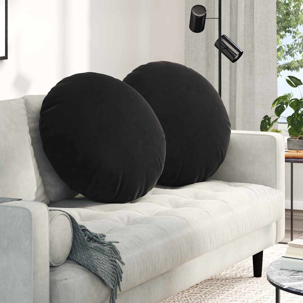 Seat Cushion 2 pcs Black Ø60 x 21 cm Velvet