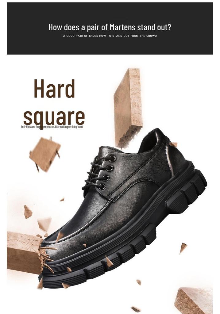 Men's Spring Casual Leather Derby Shoes with Thick, Lightweight Sole for Height Increase