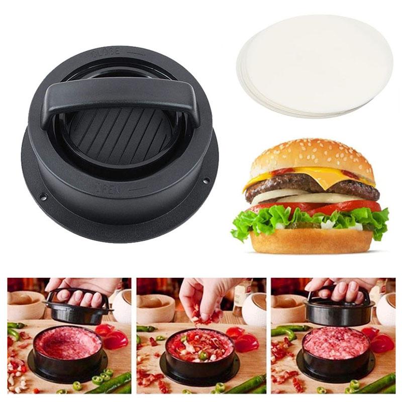 Burgerpresse Patty-Former Ringe Formen Set Antihaft-Hamburgerform mit 100 Stück Wachs-Patty-Papierbögen für Grillplatte Barbecue