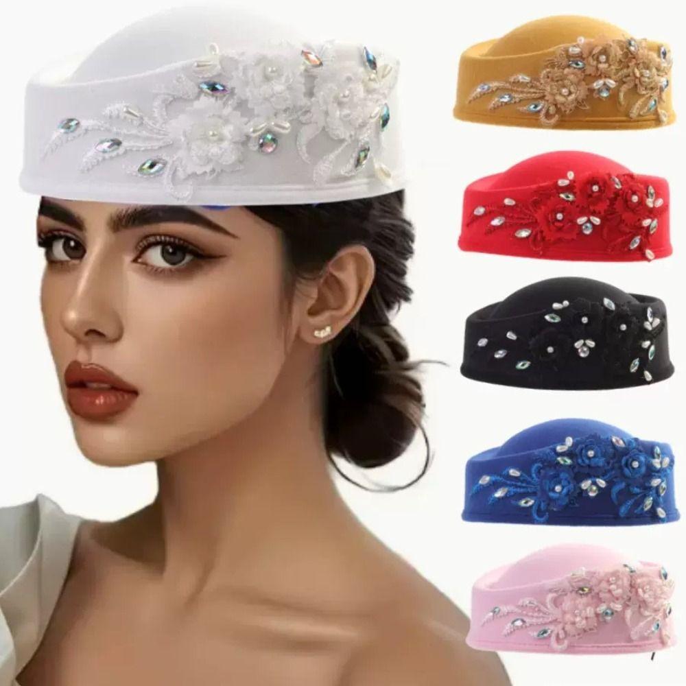 Vintage Pillbox Hat Flower Airline Stewardess Caps Teardrop Hat Formal Hat  Fashion Show