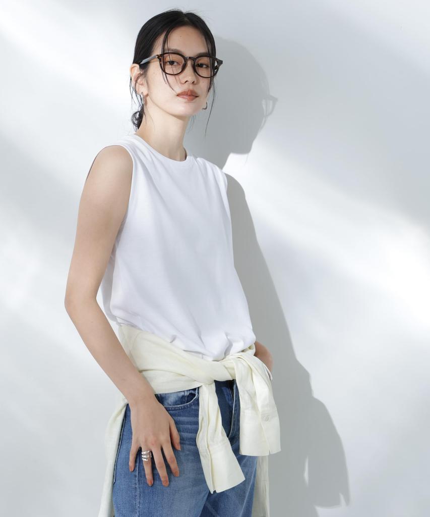 Nano Universe Sweat Sleeveless Size Anti-Soaked (R) Stain-Resistant T-Shirt, Women's, M, 030, White, 669-5124302